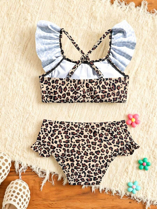 Baby Girls Leopard Print Bikini Set With Ruffle Trim Cute Summer Swimwear