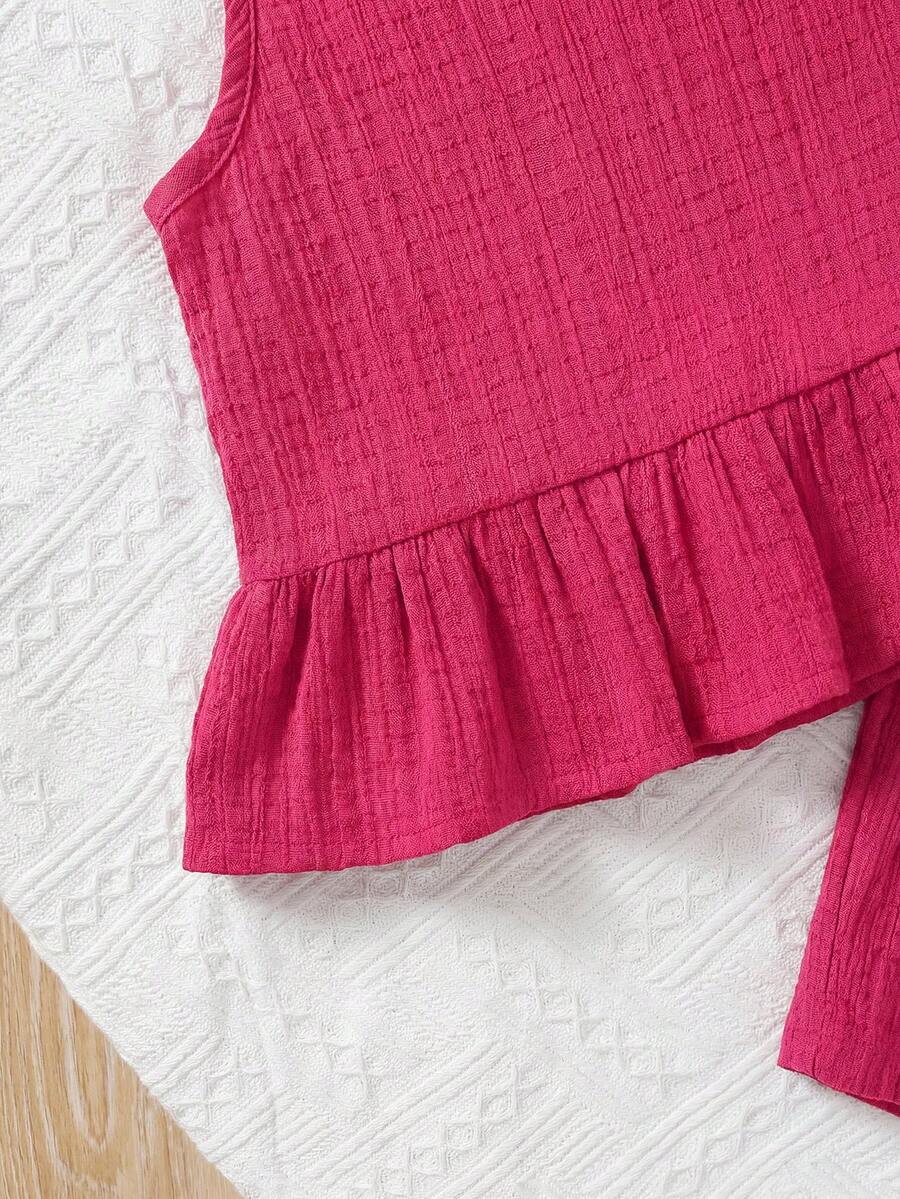 Plaid Bow Decor Outfit Set For Baby Girls Cute Ruffle Hem Summer Wear