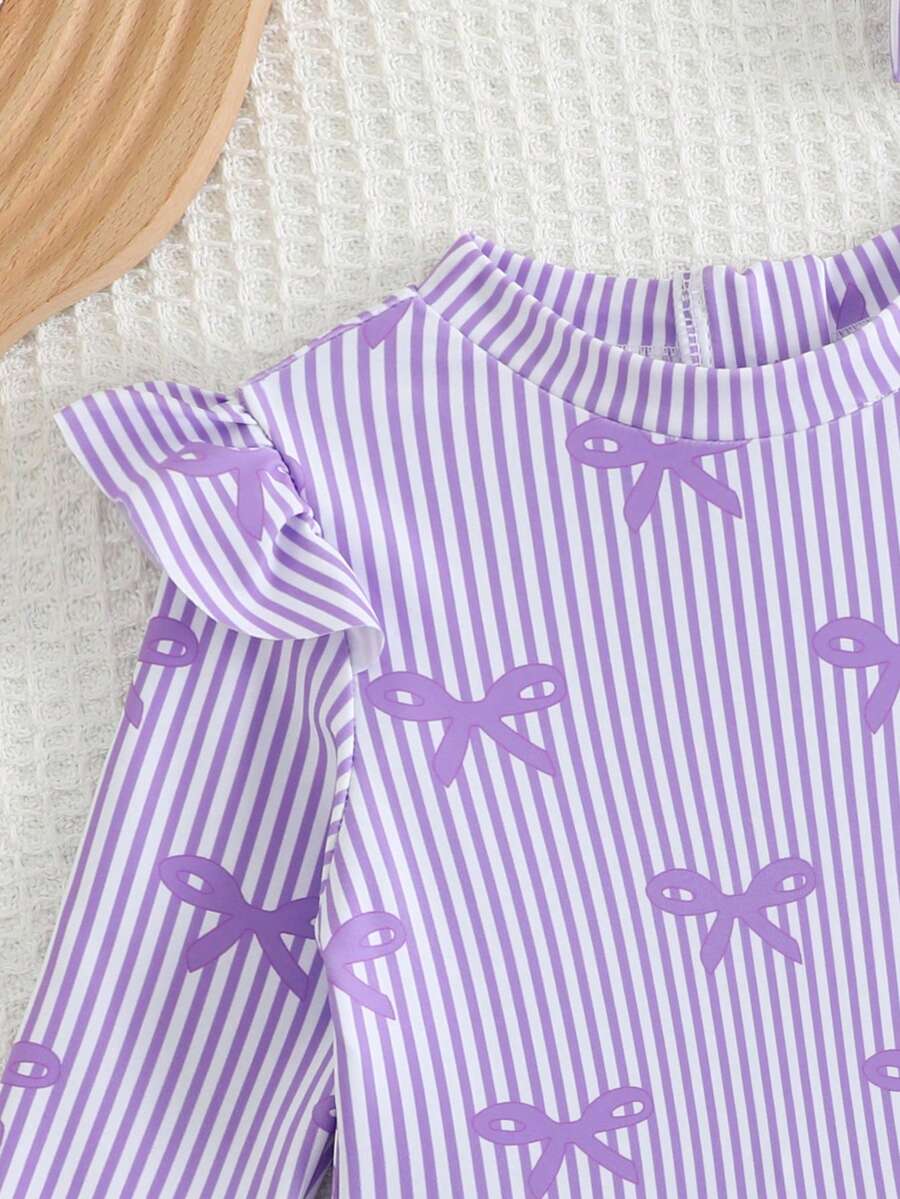 Little Girls Floral Ruffle Swimwear And Matching Headband Summer Vacation Outfit