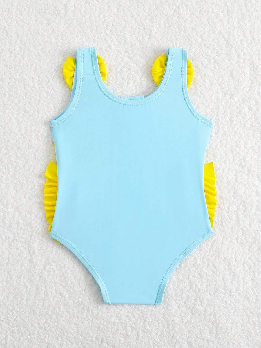 Baby Girl Duck Print Bow One Piece Swimsuit