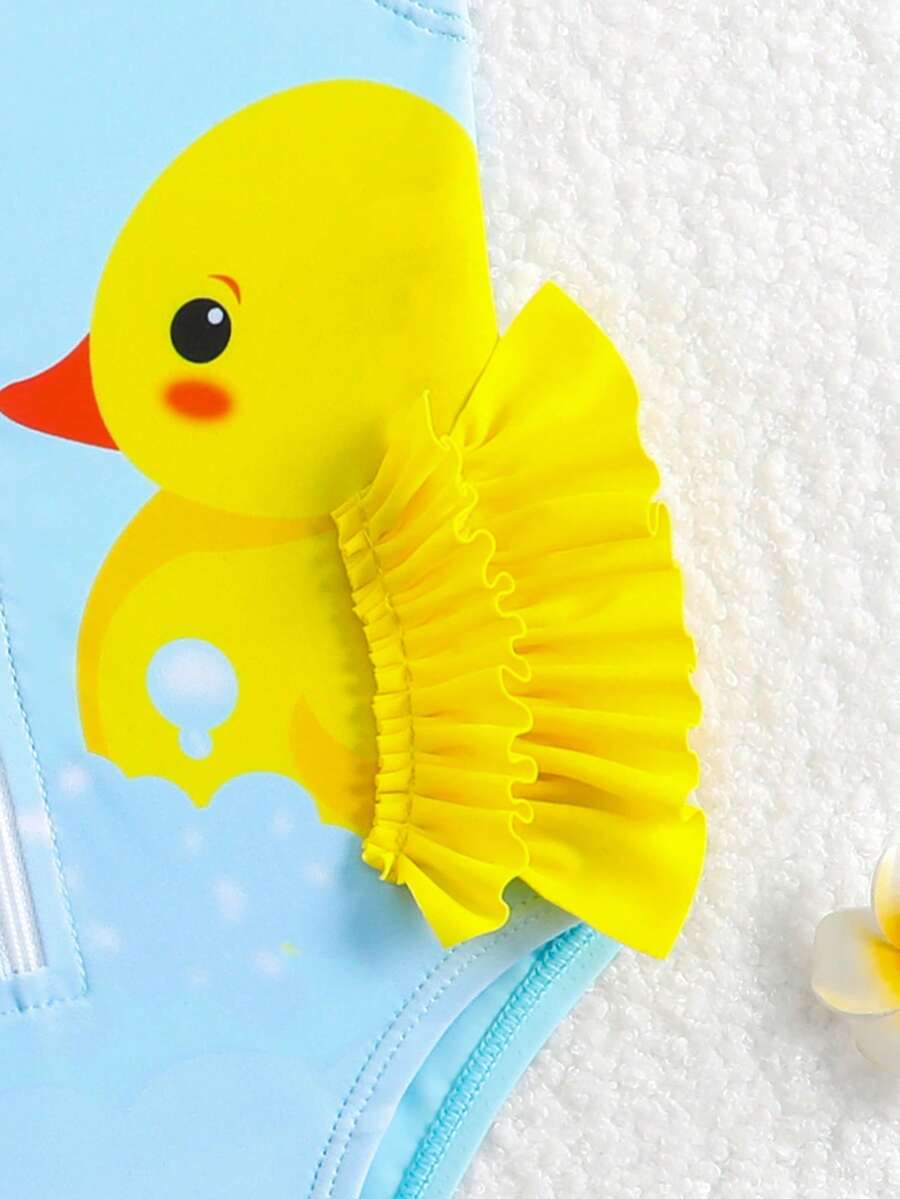 Baby Girl Duck Print Bow One Piece Swimsuit