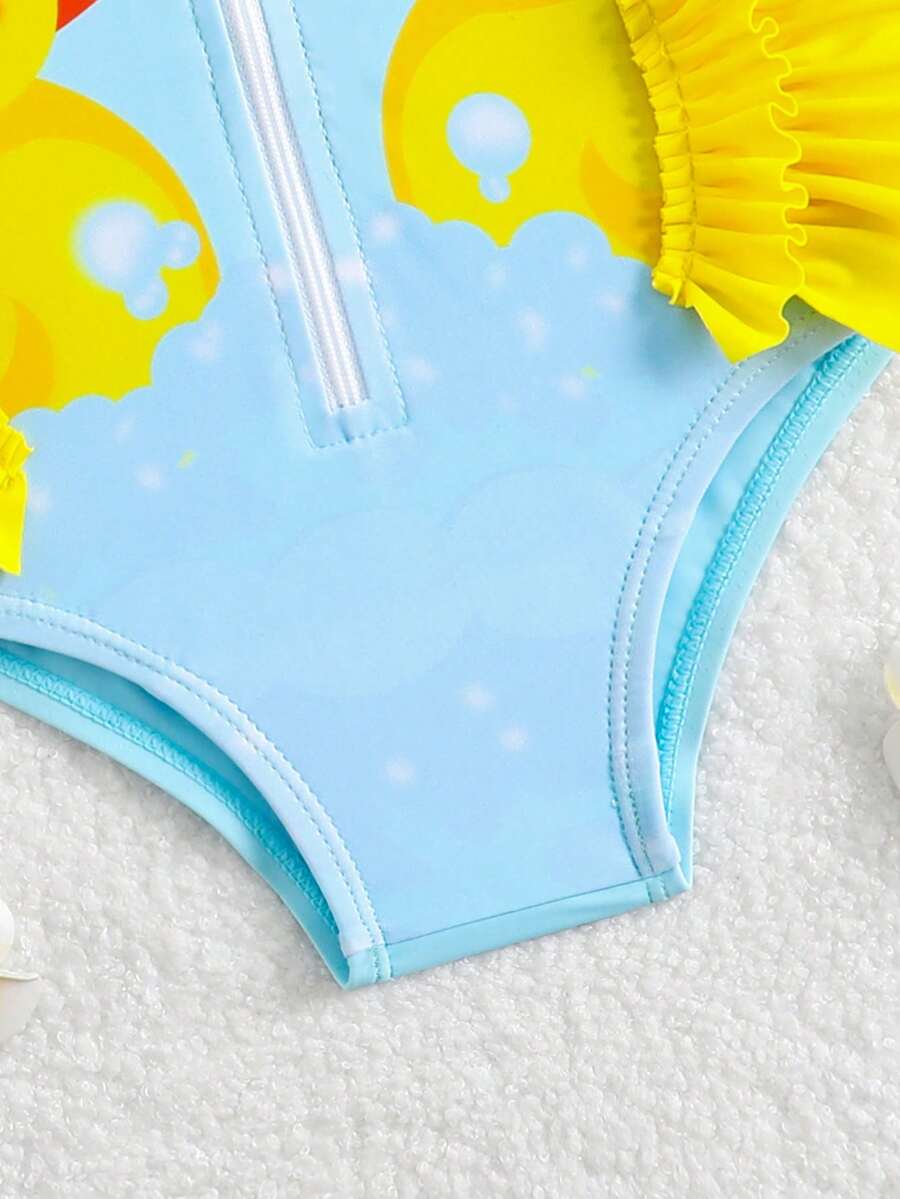 Baby Girl Duck Print Bow One Piece Swimsuit