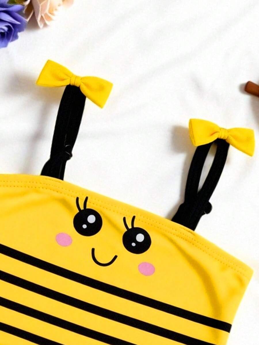 Baby Bee Print Ruffle One-Piece Swimsuit for Summer Beach and Pool Days