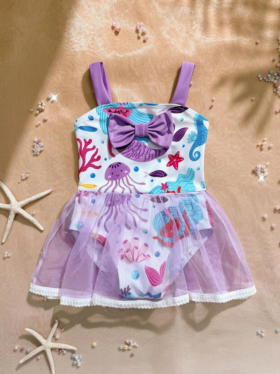 Baby Girls Mermaid Fish Scale One Piece Swimsuit Cute Ocean Princess Beachwear