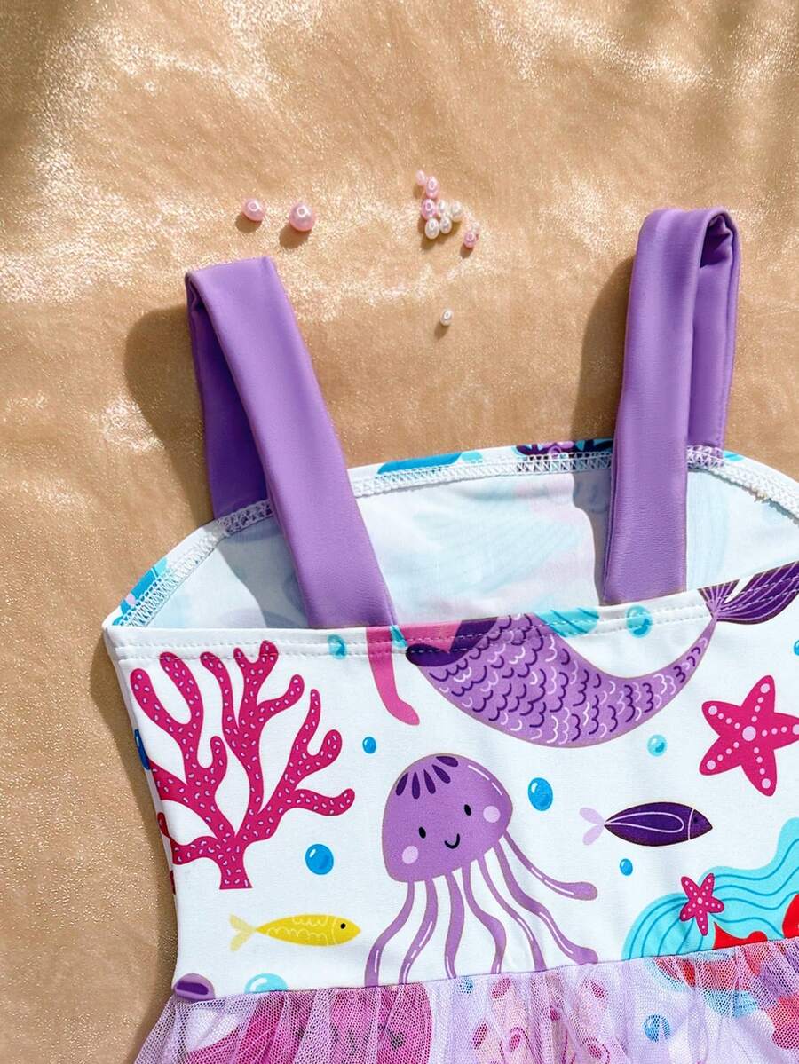 Baby Girls Mermaid Fish Scale One Piece Swimsuit Cute Ocean Princess Beachwear