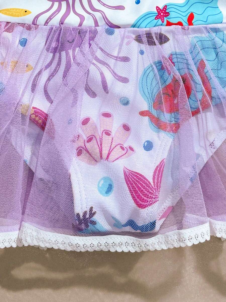 Baby Girls Mermaid Fish Scale One Piece Swimsuit Cute Ocean Princess Beachwear
