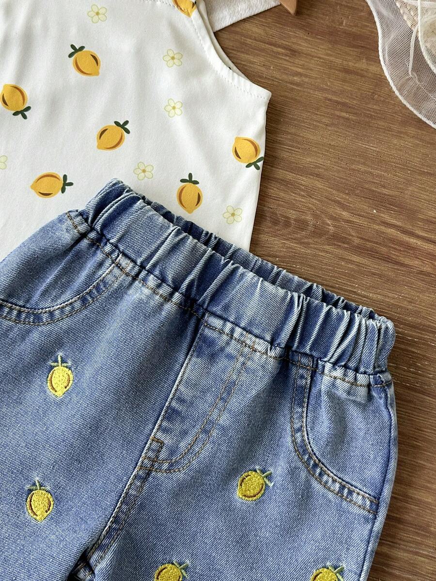 Cute Strap Vest And Shorts Set For Little Girls Cherry Print Clothing