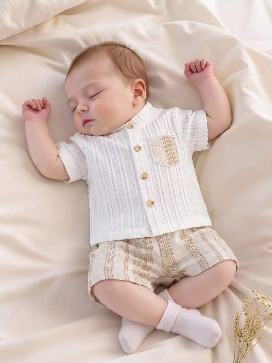 2PCS Baby Boy Gentleman Style Shirt and Shorts Set for Stylish Summer Daily Wear