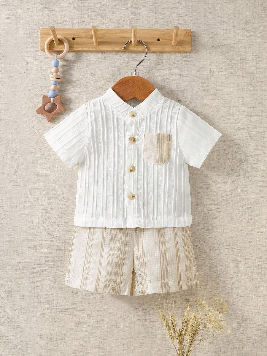 2PCS Baby Boy Gentleman Style Shirt and Shorts Set for Stylish Summer Daily Wear