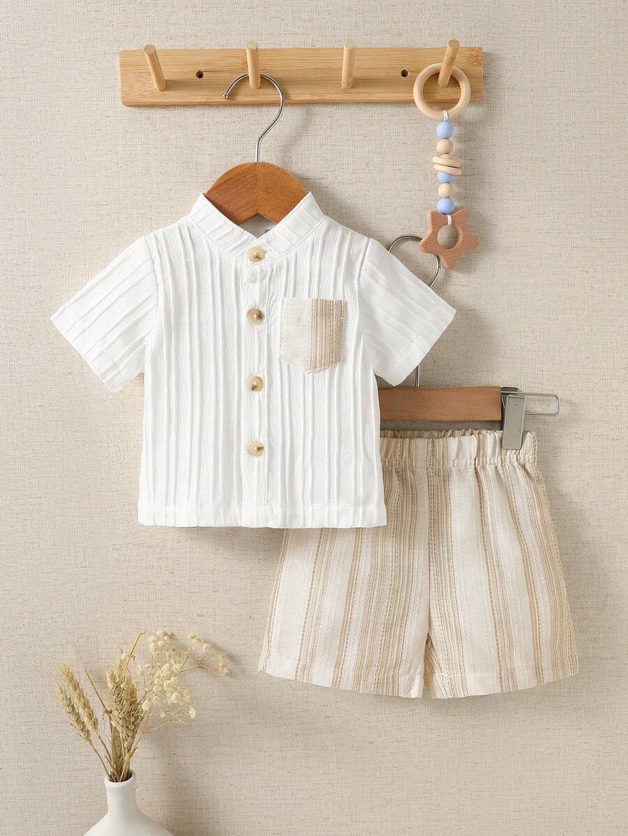 2PCS Baby Boy Gentleman Style Shirt and Shorts Set for Stylish Summer Daily Wear