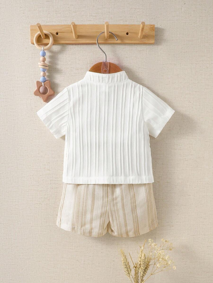 2PCS Baby Boy Gentleman Style Shirt and Shorts Set for Stylish Summer Daily Wear