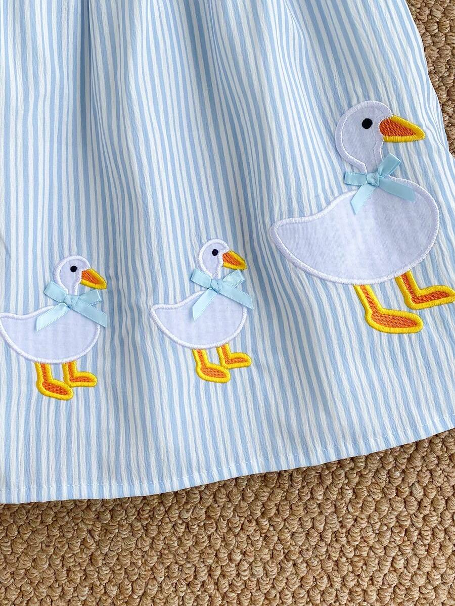 Sleeveless Long Dress with Embroidered Cartoon Duck for Toddler Girls