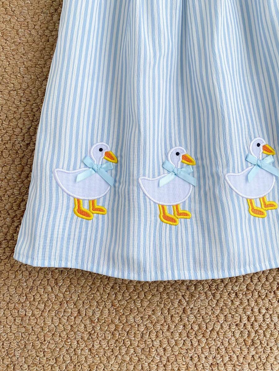 Sleeveless Long Dress with Embroidered Cartoon Duck for Toddler Girls