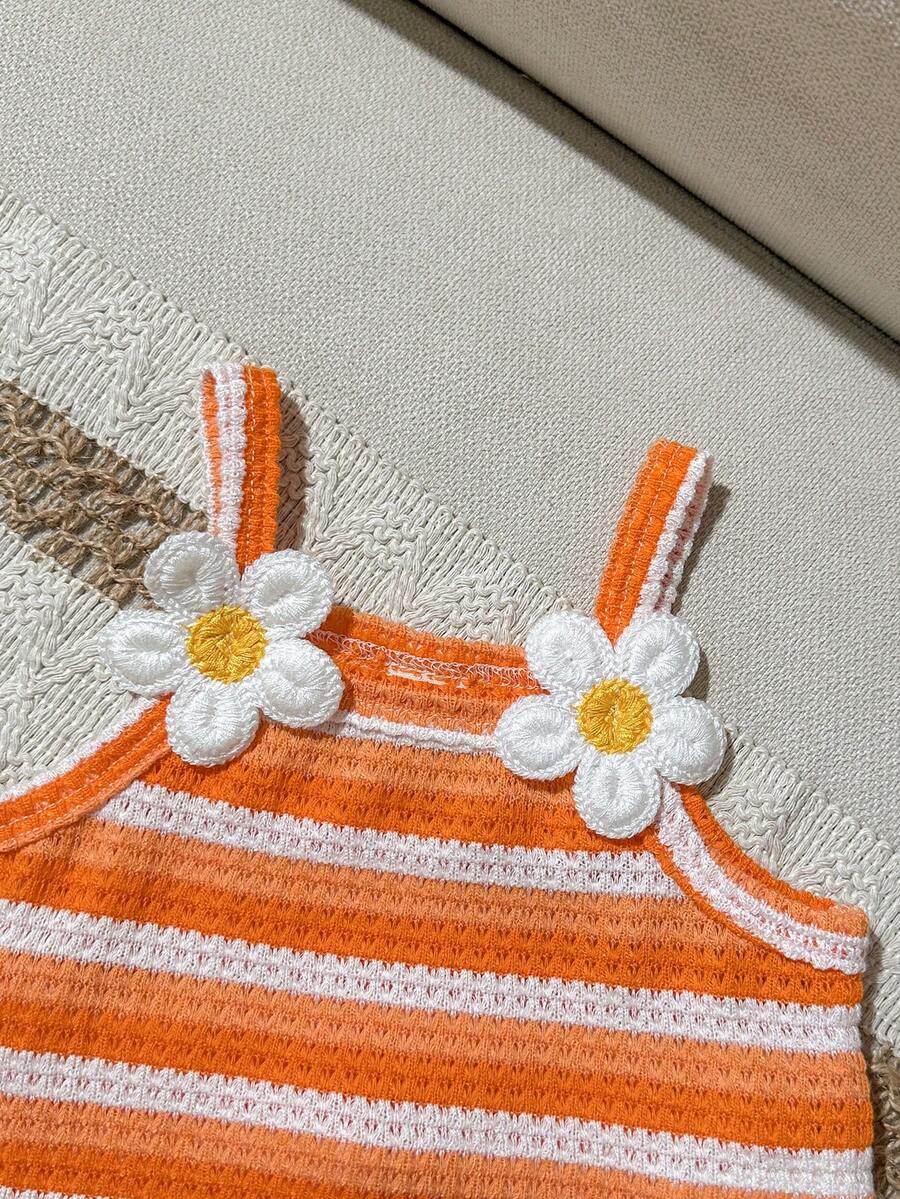 Striped Knit Camisole And Shorts Set For Baby Girls Summer Vacation Wear