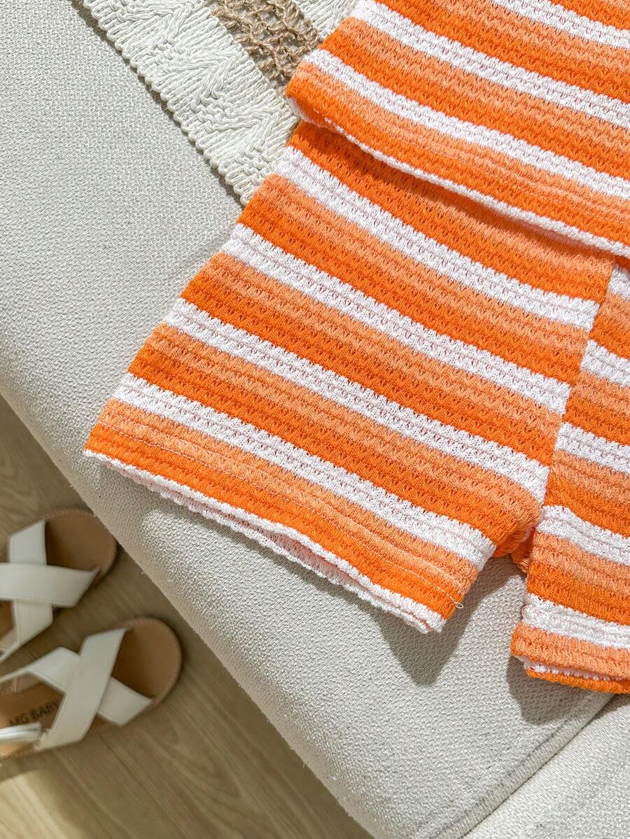 Striped Knit Camisole And Shorts Set For Baby Girls Summer Vacation Wear