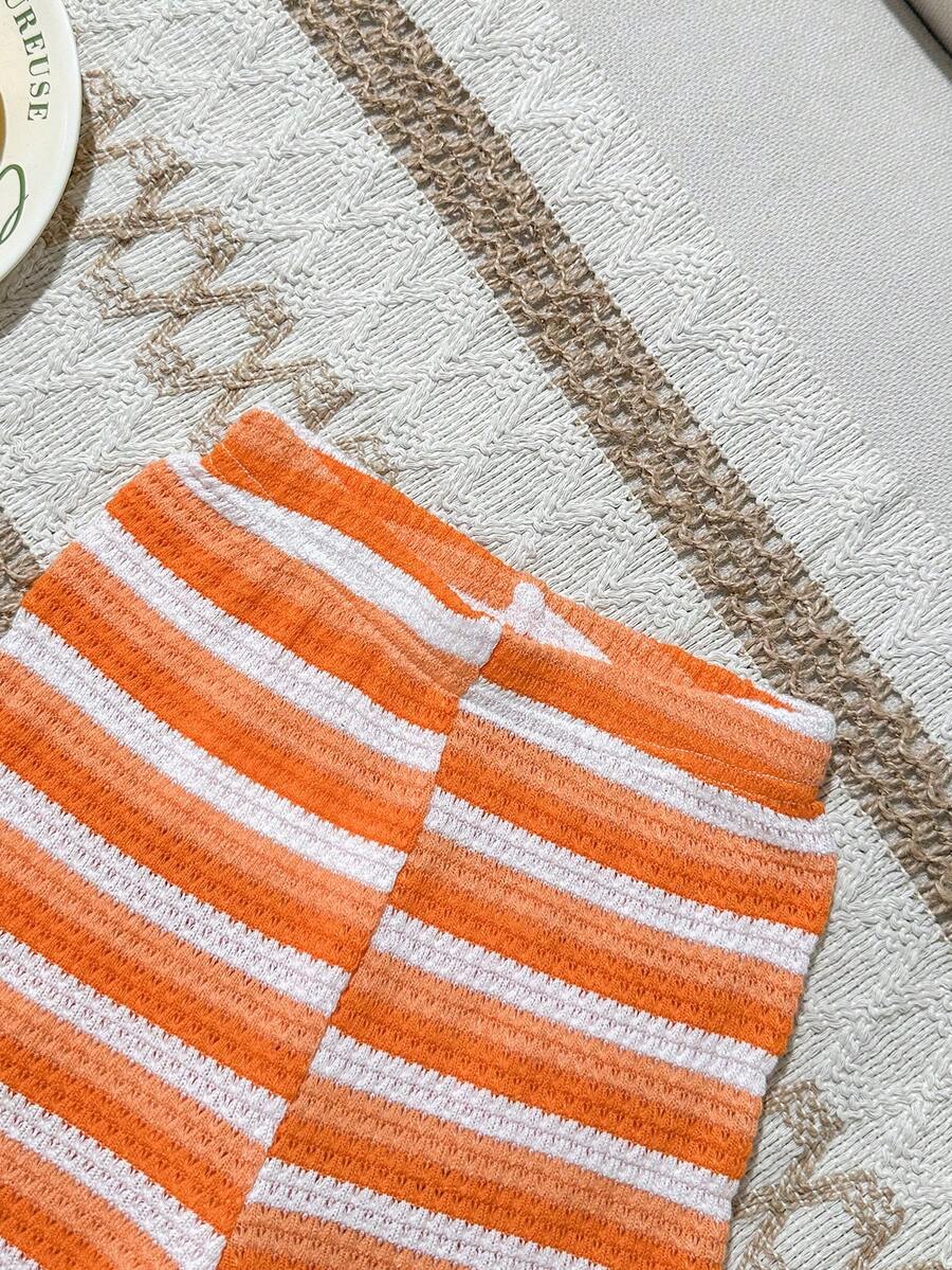 Striped Knit Camisole And Shorts Set For Baby Girls Summer Vacation Wear
