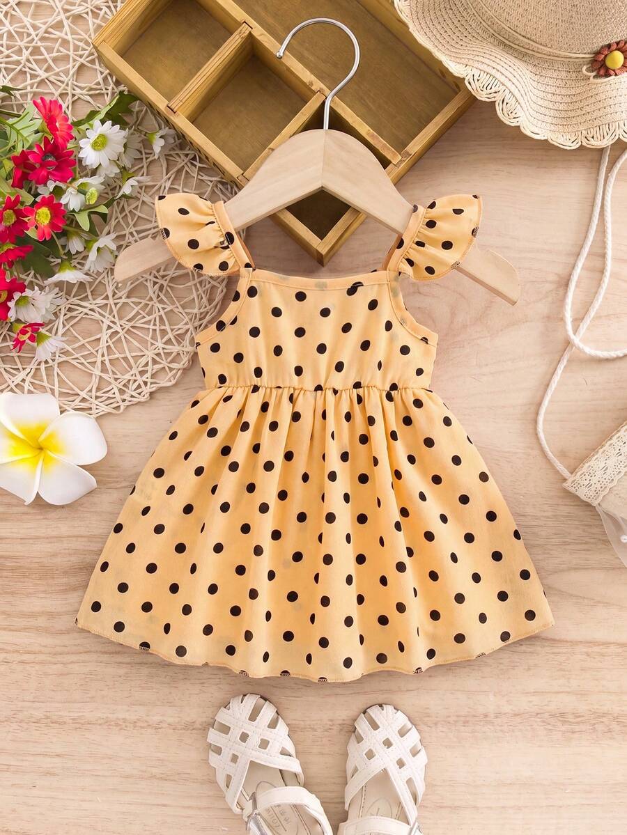 Newborn Baby Girl Red Polka Dot Flutter Sleeve Dress - Cute Vacation Style