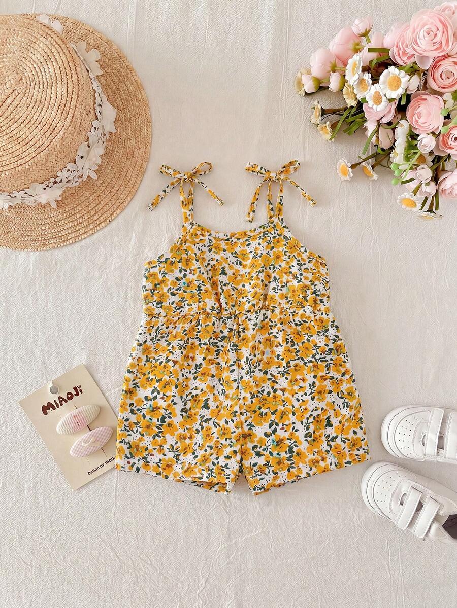 Cute Ditsy Floral Baby Girl Romper Sage Green Summer Outfit