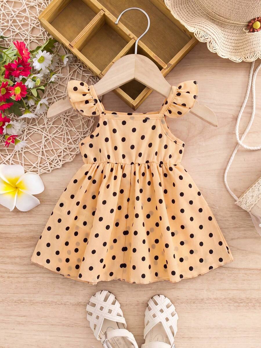 Newborn Baby Girl Red Polka Dot Flutter Sleeve Dress - Cute Vacation Style