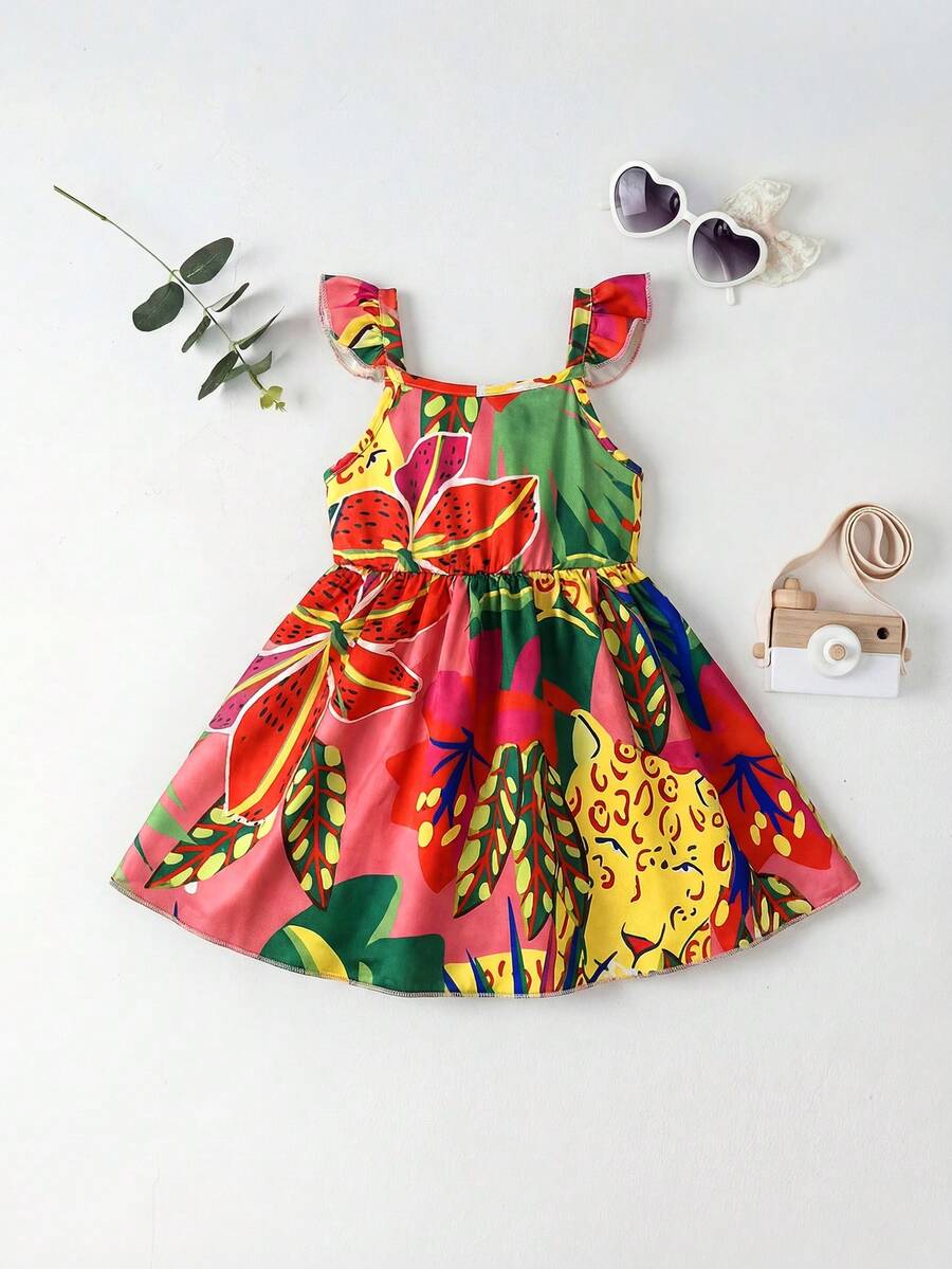 Baby Girl Retro Vintage Floral Dress - Sleeveless Elastic Waist Casual Sundress