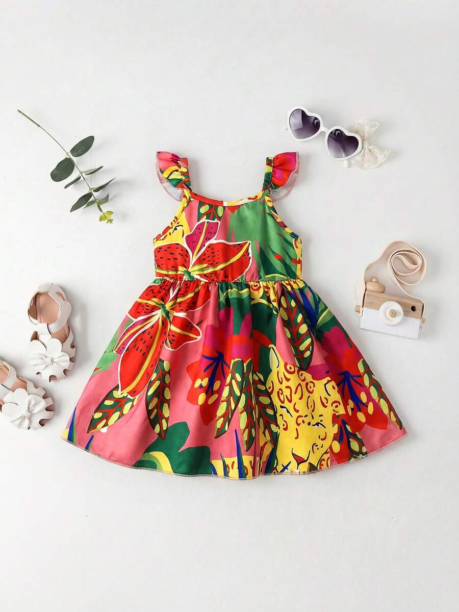 Baby Girl Retro Vintage Floral Dress - Sleeveless Elastic Waist Casual Sundress