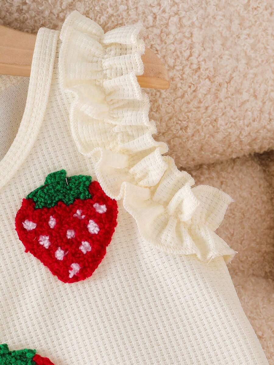 Baby Girl 2-Piece Summer Cherry Embroidered Top and Ruffle Shorts Outfit