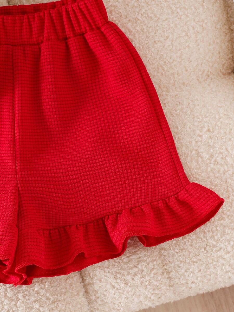 Baby Girl 2-Piece Summer Cherry Embroidered Top and Ruffle Shorts Outfit