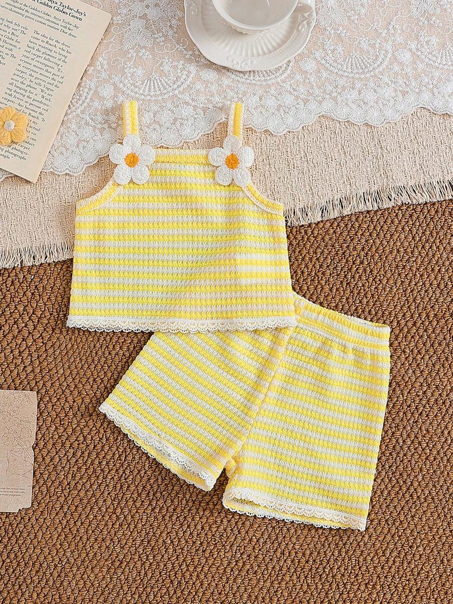 Striped Knit Camisole And Shorts Set For Baby Girls Summer Vacation Wear