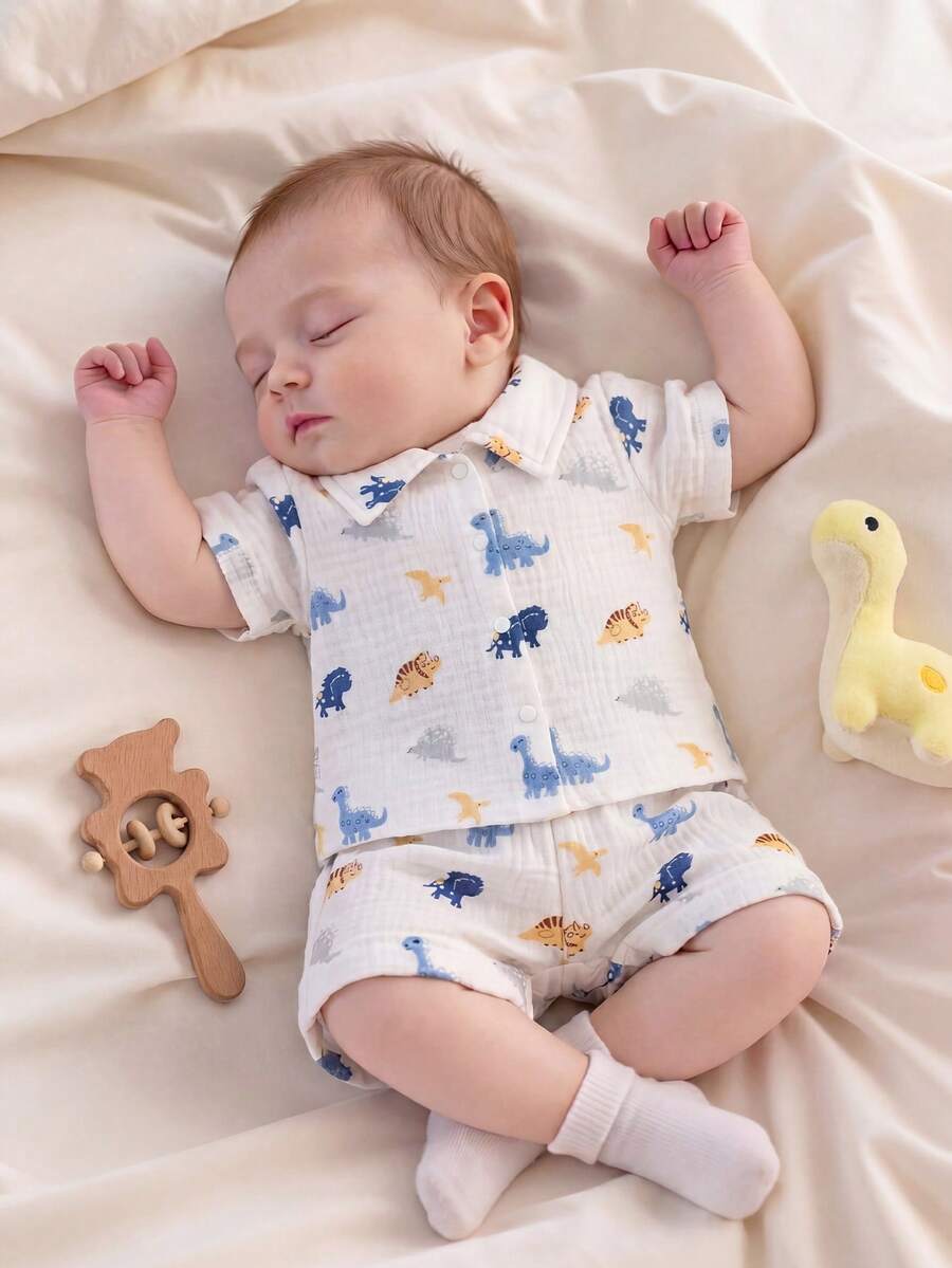 2PCS Baby Boy Gentleman Style Shirt and Shorts Set for Stylish Summer Daily Wear