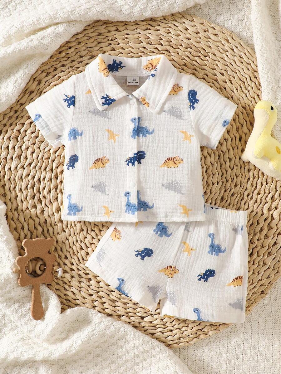 2PCS Baby Boy Gentleman Style Shirt and Shorts Set for Stylish Summer Daily Wear