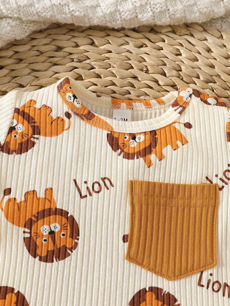 2PCS Baby Boy Dinosaur Print Top and Green Pants Set for Cute Casual Daily Wear
