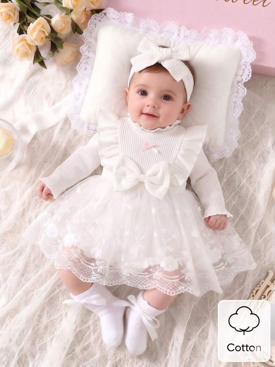 Baby Embroidered Mesh Dress and Headband Set for Elegant Outdoor Photoshoots and Special Occasions
