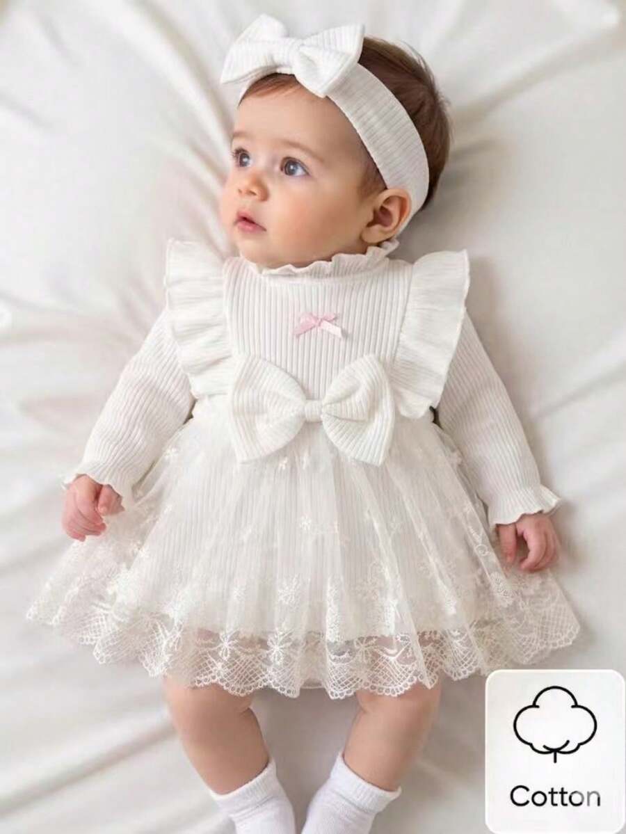 Baby Embroidered Mesh Dress and Headband Set for Elegant Outdoor Photoshoots and Special Occasions