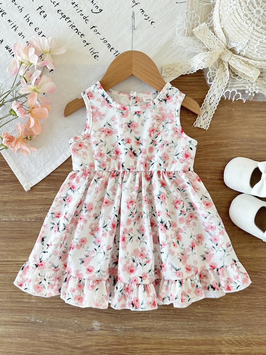 Baby Girl Brown Bowknot Sleeveless Puffy Dress for Casual Fall Outings