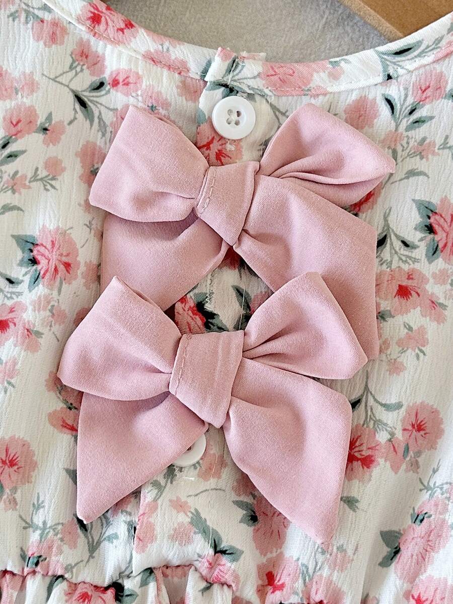 Baby Girl Brown Bowknot Sleeveless Puffy Dress for Casual Fall Outings