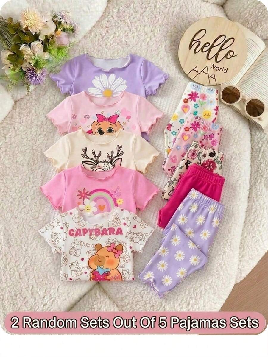 2PCS Baby Daisy Print T-Shirt and Shorts Set for Summer Daily Wear
