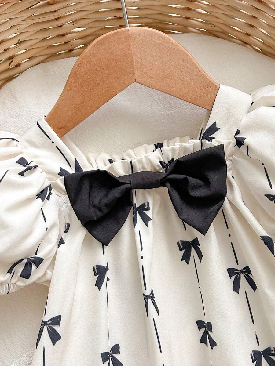 Baby Girl Plaid Bow Detail Short Sleeve Dress Cute Summer Vacation Outfit
