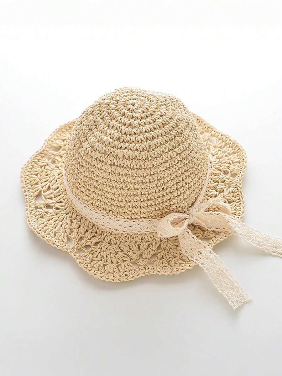 1pc Knitted Lace Bow Sun Hat for Baby and Toddler Casual Wear