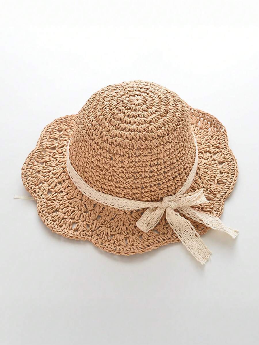 1pc Knitted Lace Bow Sun Hat for Baby and Toddler Casual Wear