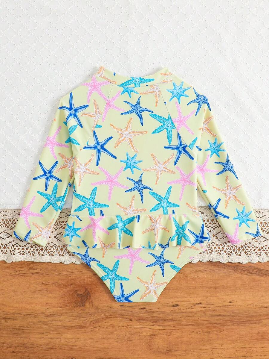 Leopard Print One Piece Swimsuit For Baby Girls With Ruffle Trim Beachwear