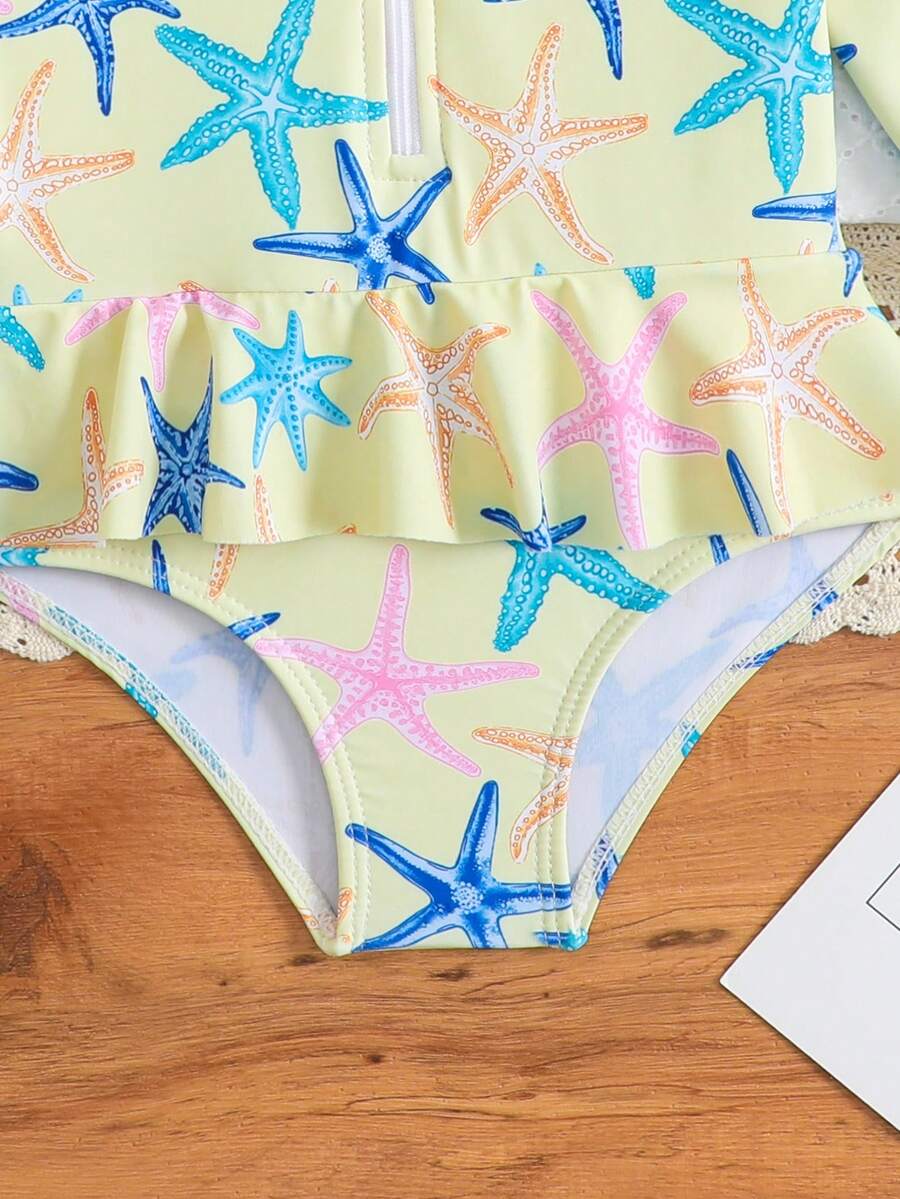 Leopard Print One Piece Swimsuit For Baby Girls With Ruffle Trim Beachwear