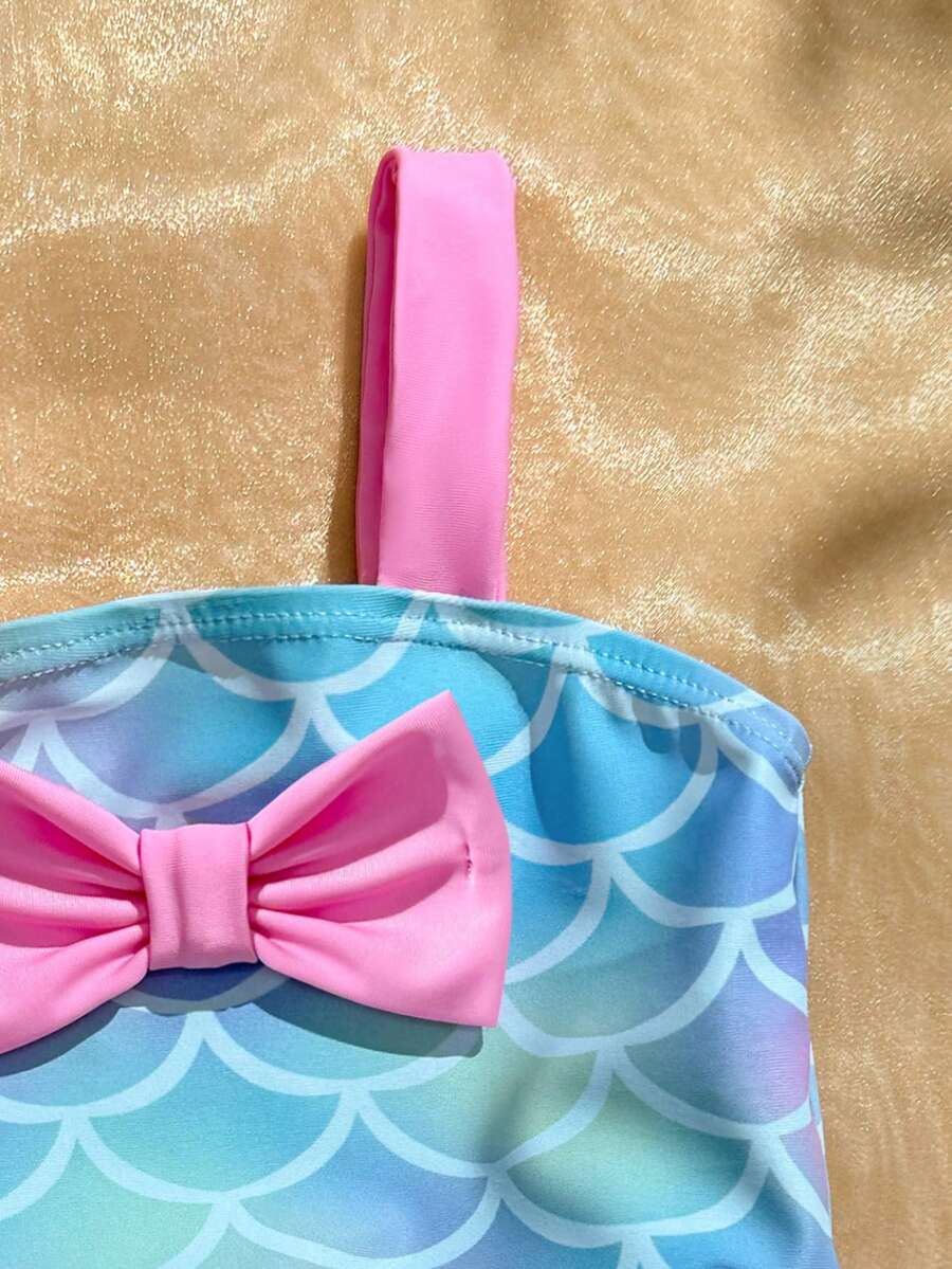 Baby Girls Mermaid Fish Scale One Piece Swimsuit Cute Ocean Princess Beachwear