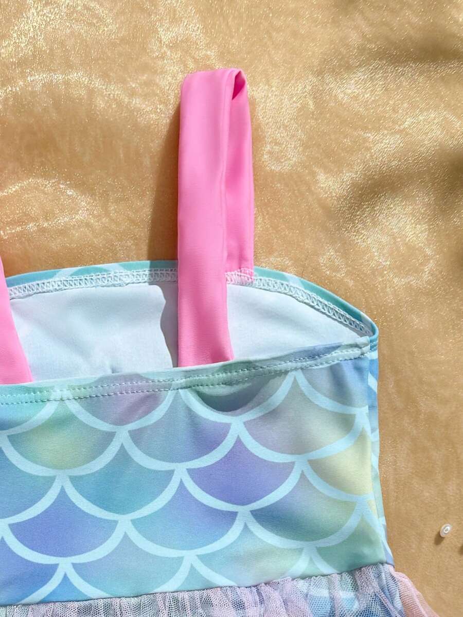 Baby Girls Mermaid Fish Scale One Piece Swimsuit Cute Ocean Princess Beachwear