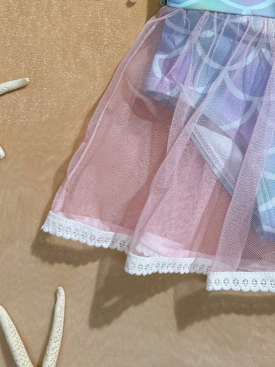 Baby Girls Mermaid Fish Scale One Piece Swimsuit Cute Ocean Princess Beachwear