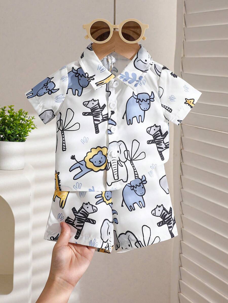 2PCS Baby Boy Gentleman Style Shirt and Shorts Set for Stylish Summer Daily Wear