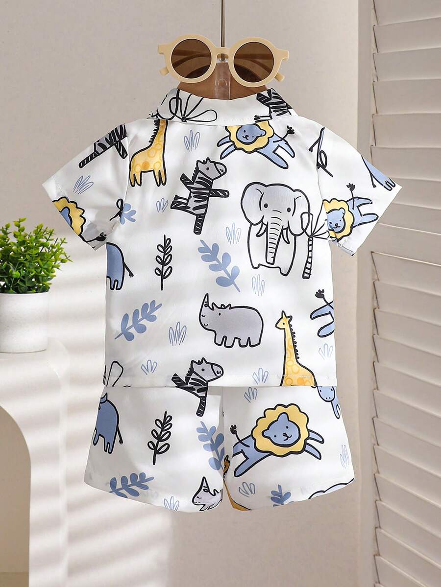2PCS Baby Boy Gentleman Style Shirt and Shorts Set for Stylish Summer Daily Wear
