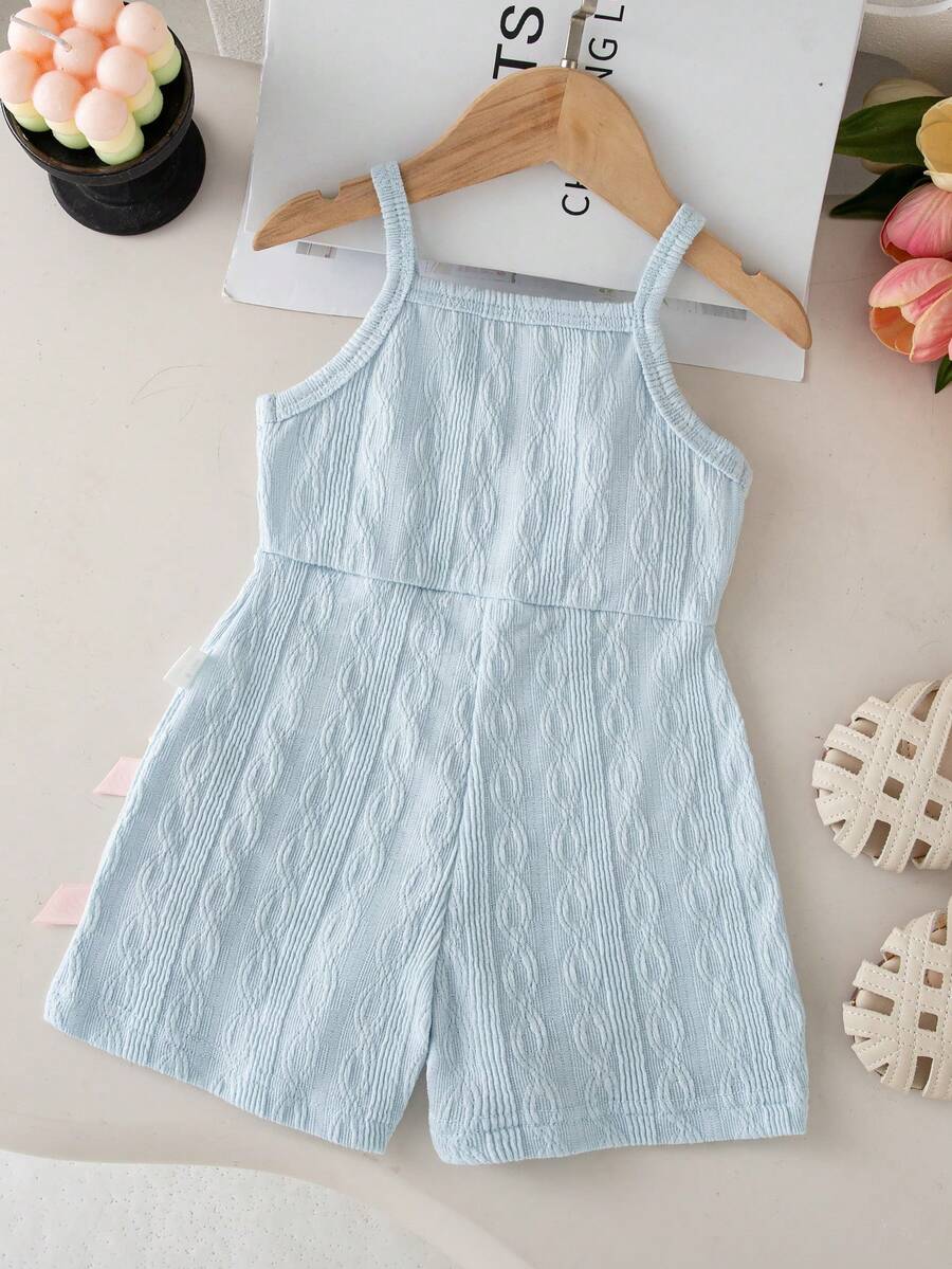 Cute Baby Girl Sleeveless Ribbed Short Jumpsuit With Bow Detail Casual Summer Wear