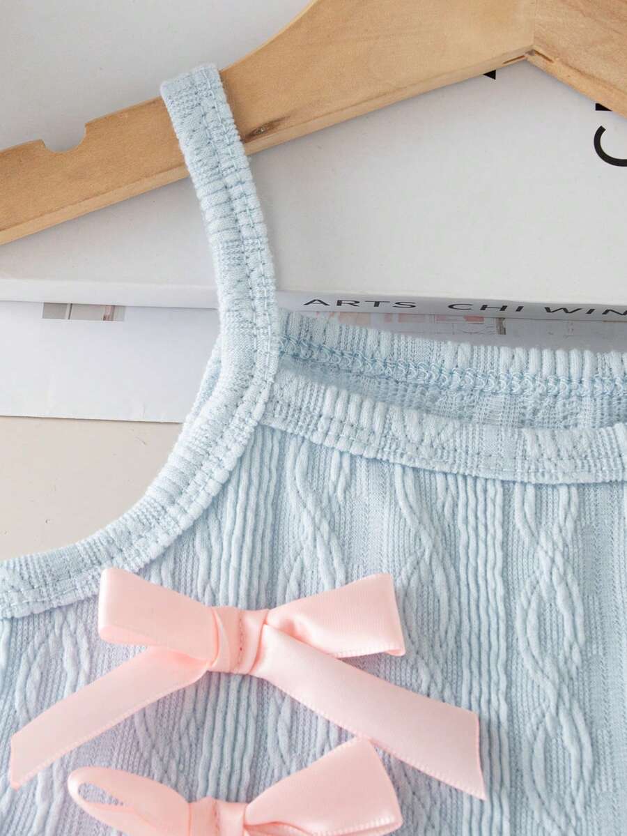 Cute Baby Girl Sleeveless Ribbed Short Jumpsuit With Bow Detail Casual Summer Wear