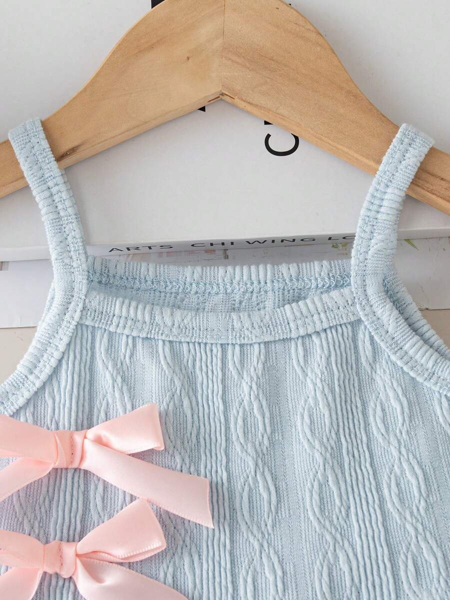 Cute Baby Girl Sleeveless Ribbed Short Jumpsuit With Bow Detail Casual Summer Wear