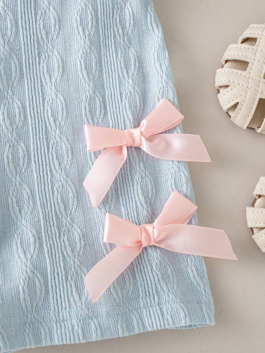 Cute Baby Girl Sleeveless Ribbed Short Jumpsuit With Bow Detail Casual Summer Wear